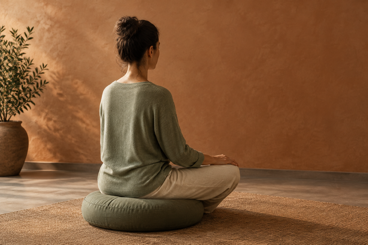 woman doing meditation on a mat with shoulder relax